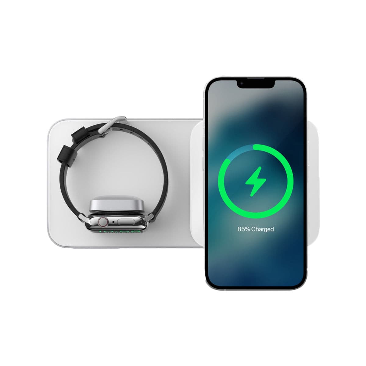 NOMAD Base One Max MagSafe Charger for Apple Watch - Fast Wireless Charging Stand for iPhone & Apple Watch (Silver) | Perfect for Nightstand, Office Desk & Travel Accessories