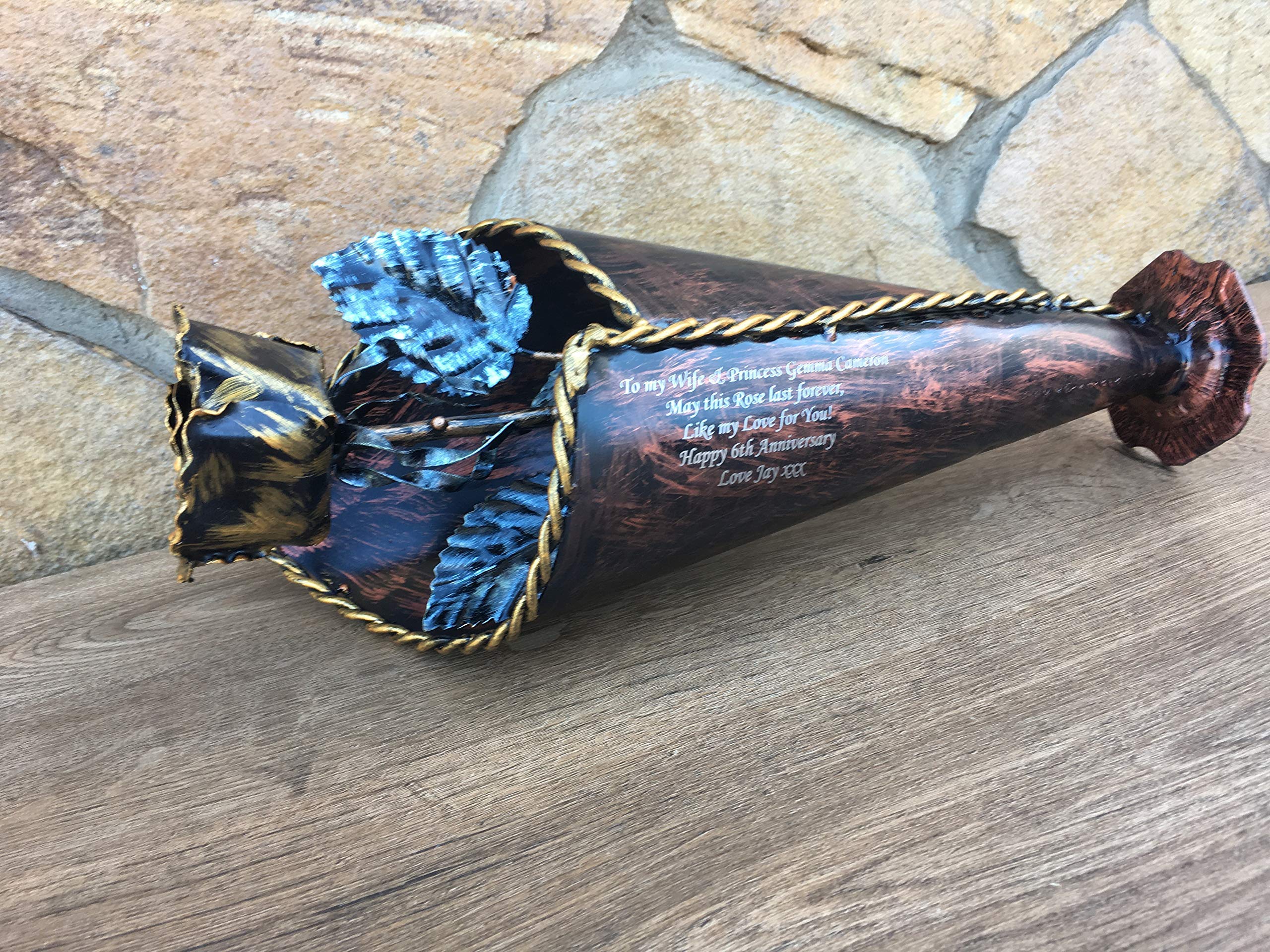 Hand-Forged Iron Rose in Vase - Unique 6th Anniversary Gift for Her, Durable Metal Sculpture & Romantic Home Decor for Wedding, Valentine's Day & Special Occasions