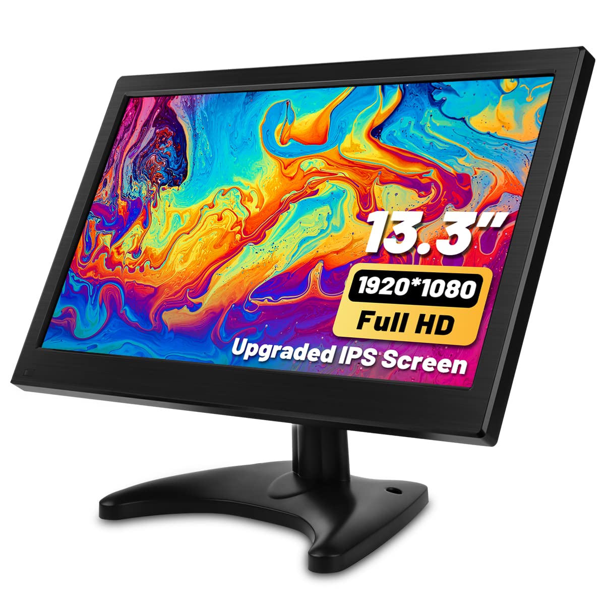 Hikity 13.3 Inch Full HD 1080P Security Monitor with HDMI/VGA/BNC/AV Inputs, Built-in Speakers & Remote Control - Portable Display for CCTV Surveillance, Gaming Consoles (Xbox, Raspberry Pi), Home & Office Security Systems - Ideal for Monitoring, Multi-Screen Setups & Compact Workspaces