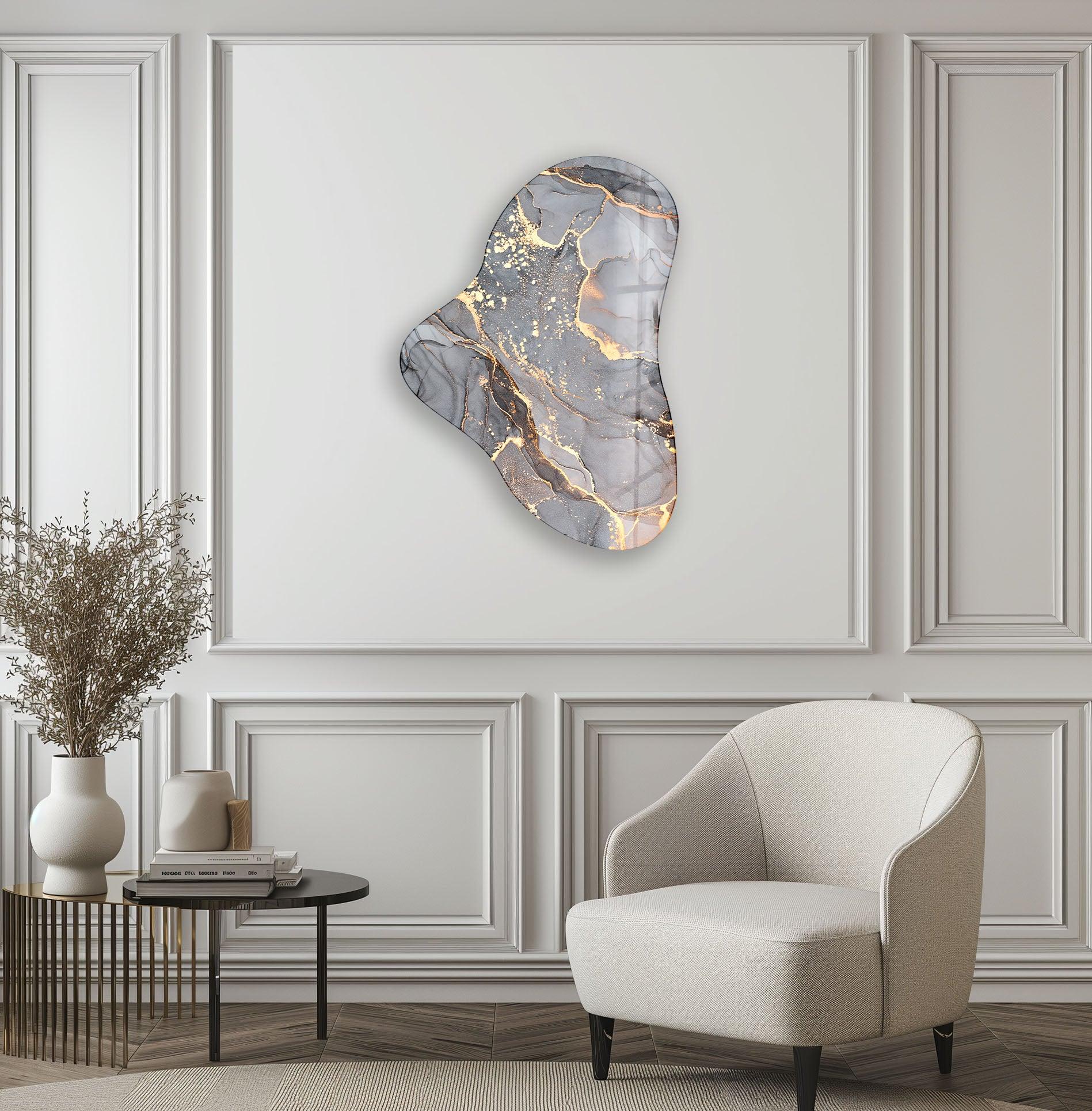 Abstract Grey Asymmetrical Glass Wall Art - Modern Home Decor for Living Room, Bedroom & Office | Unique Handmade Contemporary Art Piece