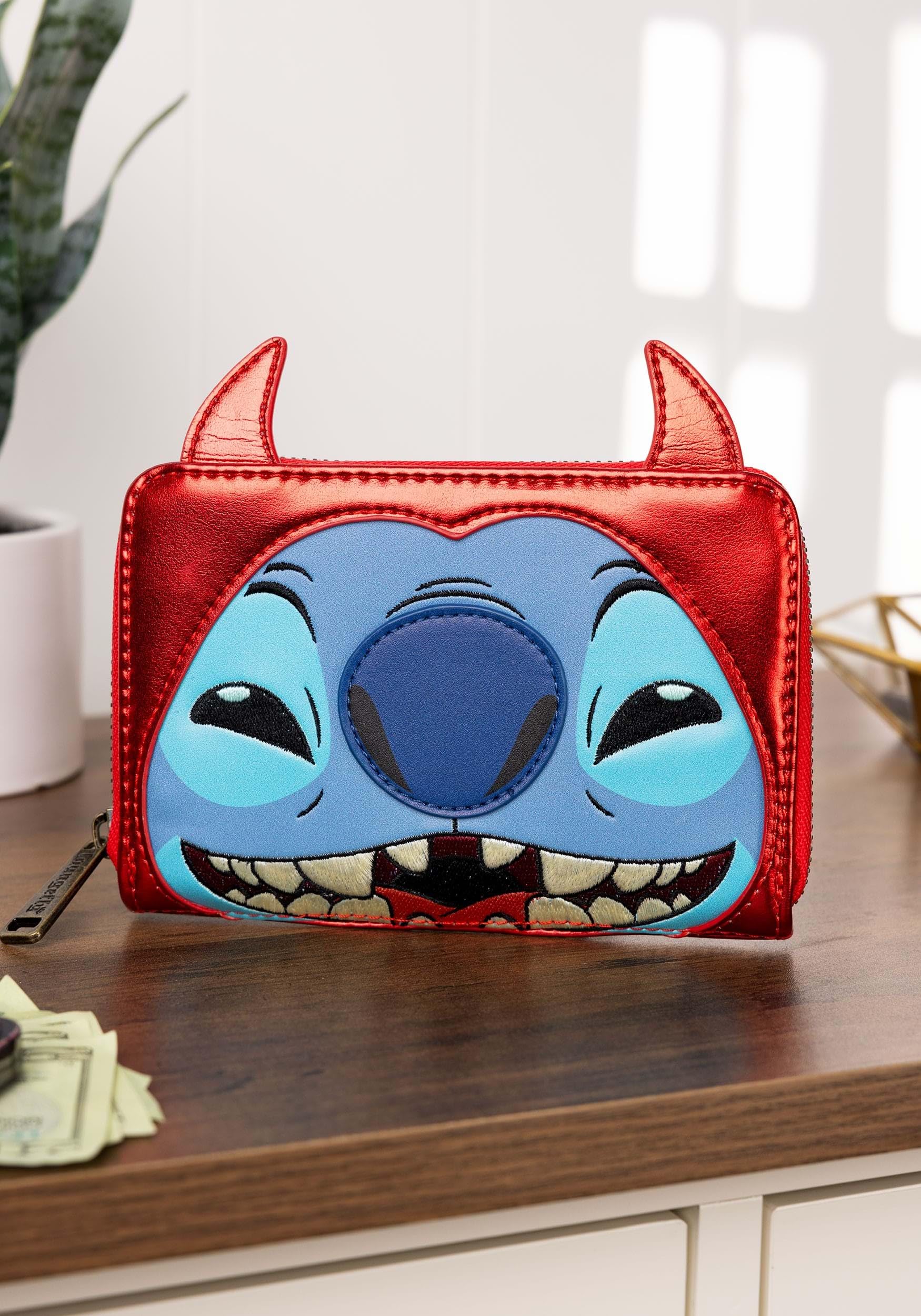 Loungefly Disney Stitch Devil Zip Faux Leather Wallet - Cute Anime Character Wallet for Women, Girls | Perfect for Cosplay, Collectors & Disney Fans