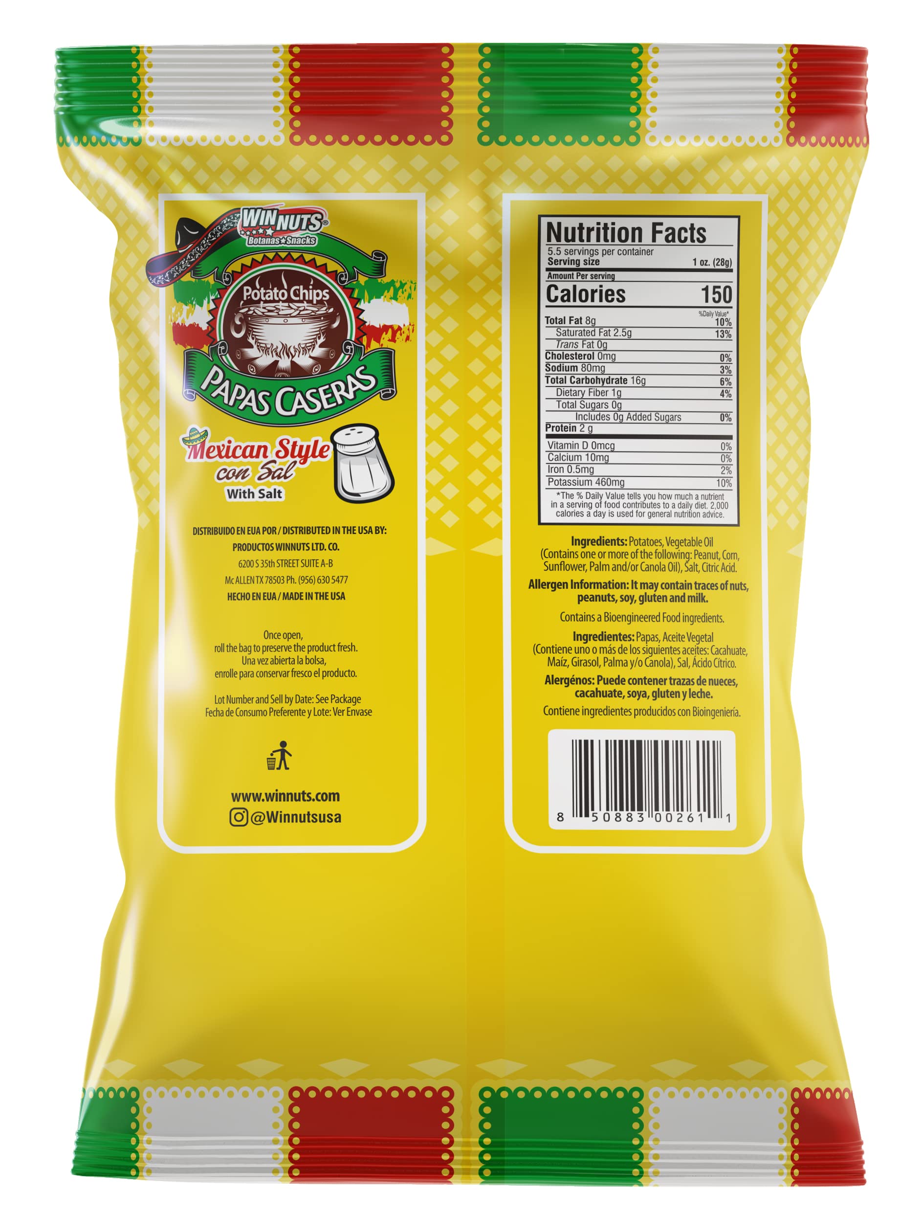 Winnuts Botanas Salty Homemade Potato Chips Snacks - 5.6 oz Bags (3 Pack) - Perfect for Parties, Movie Nights & On-the-Go Snacking