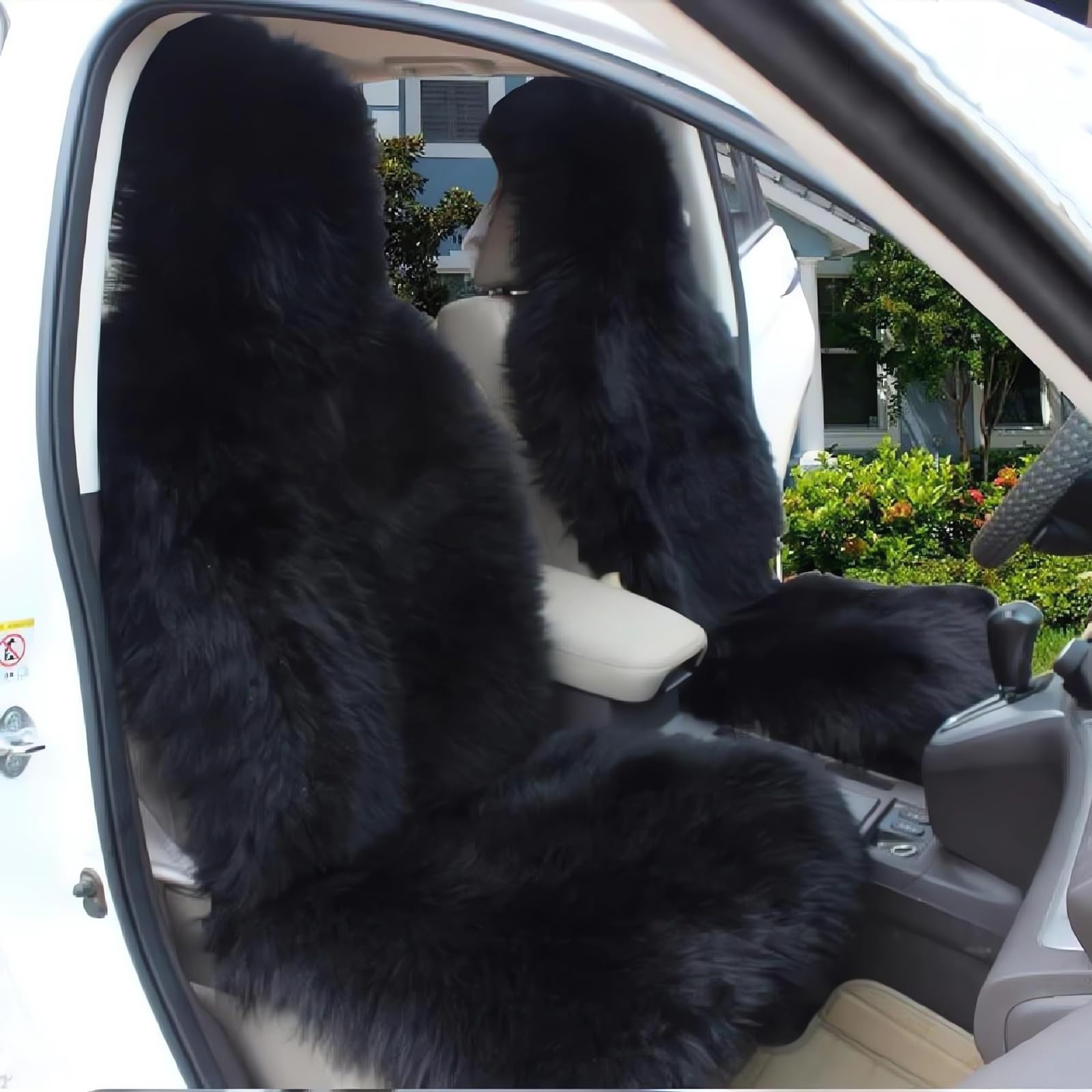 Genuine Sheepskin Car Seat Covers Pair - Long Wool Front Seat Protectors for SUV, Truck & Sedan | Airbag Safe, Universal Fit, Easy Installation | Winter Warmth & Luxury Driving Comfort (Black)