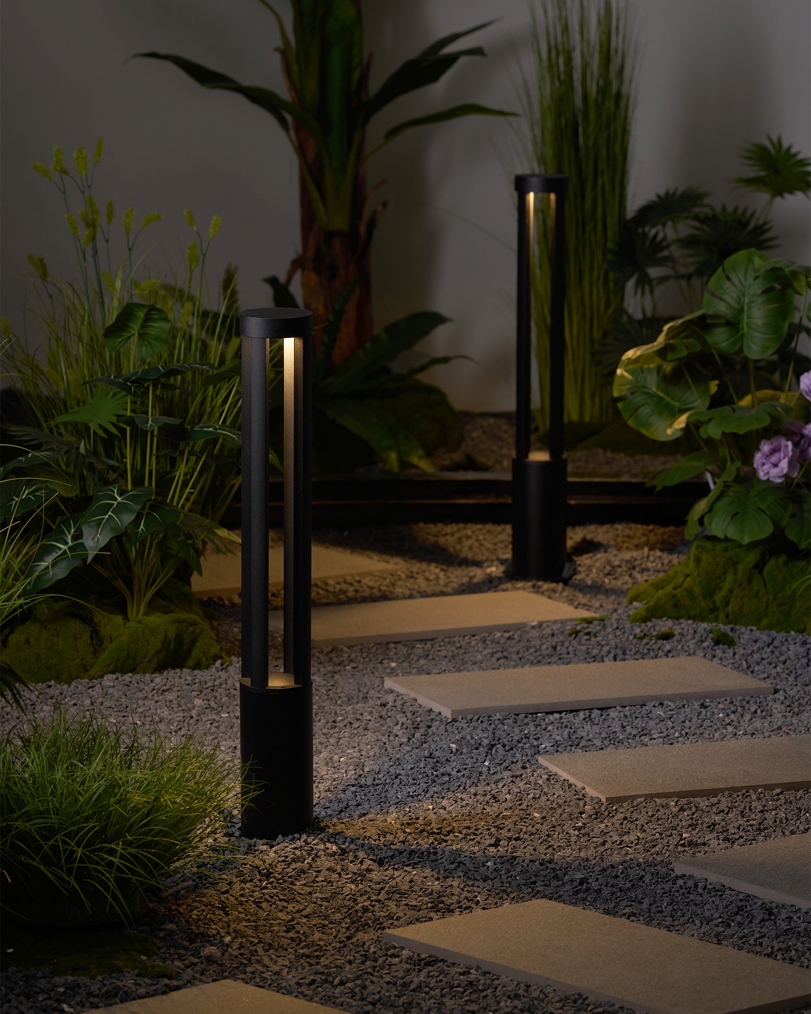 Solar Powered Black Cylindrical LED Garden Light - Waterproof Outdoor Landscape Lighting for Patio, Yard, Pathway, and Driveway Decor