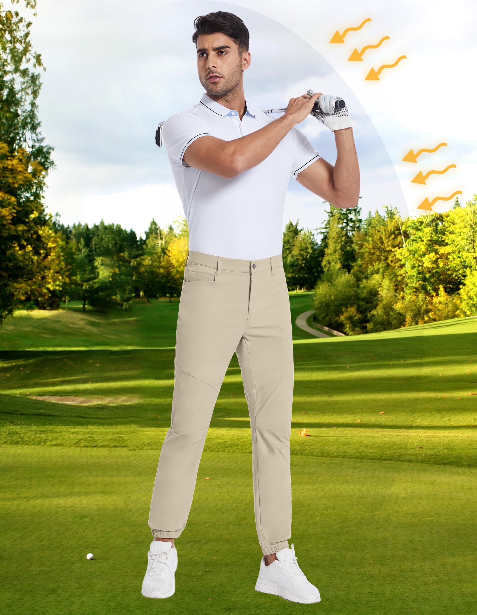 **PULI Men's Stretch Golf Joggers Pants - Waterproof Slim Fit with 4 Pockets - Hiking, Casual, Travel & Work Pants for Outdoor & Office Wear**