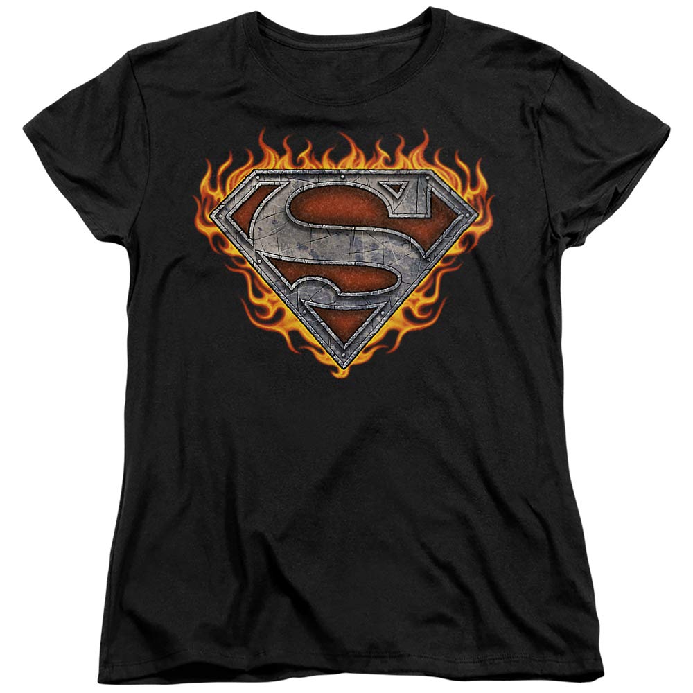 Superman Iron Fire Shield Women's T-Shirt - Cool Graphic Tee for Superhero Fans - Perfect for Cosplay, Comic Con & Casual Wear