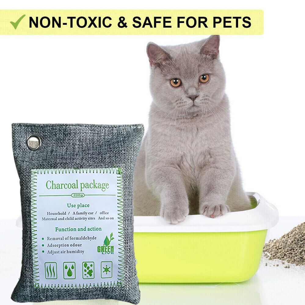 10PCS Activated Bamboo Charcoal Air Purifying Bags - 200g Natural Odor Eliminator for Car, Home, Closet & Shoes | Freshen Air, Absorb Moisture & Remove Bad Smells | Ideal for Pet Areas, Gym Bags & Musty Spaces