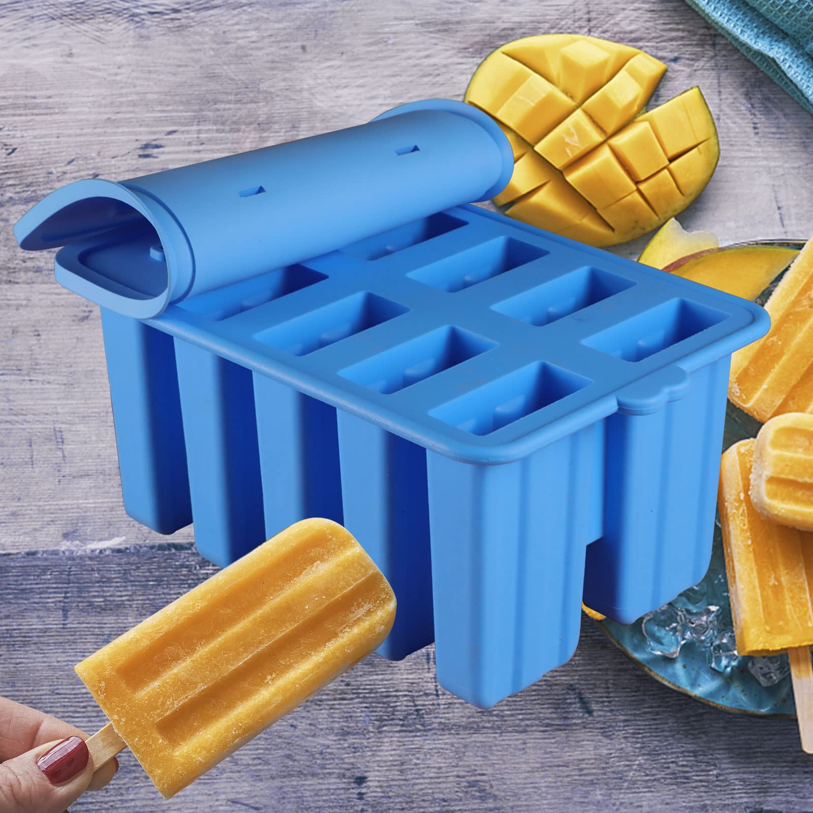 Premium Food-Grade Silicone Popsicle Molds Set - Reusable Ice Pop Maker with Sticks, Storage Bag & Funnel - BPA-Free Homemade Ice Cream & Frozen Treats Molds for Kids & Adults (Blue) - Perfect for Summer Parties, Snacks & Healthy Desserts