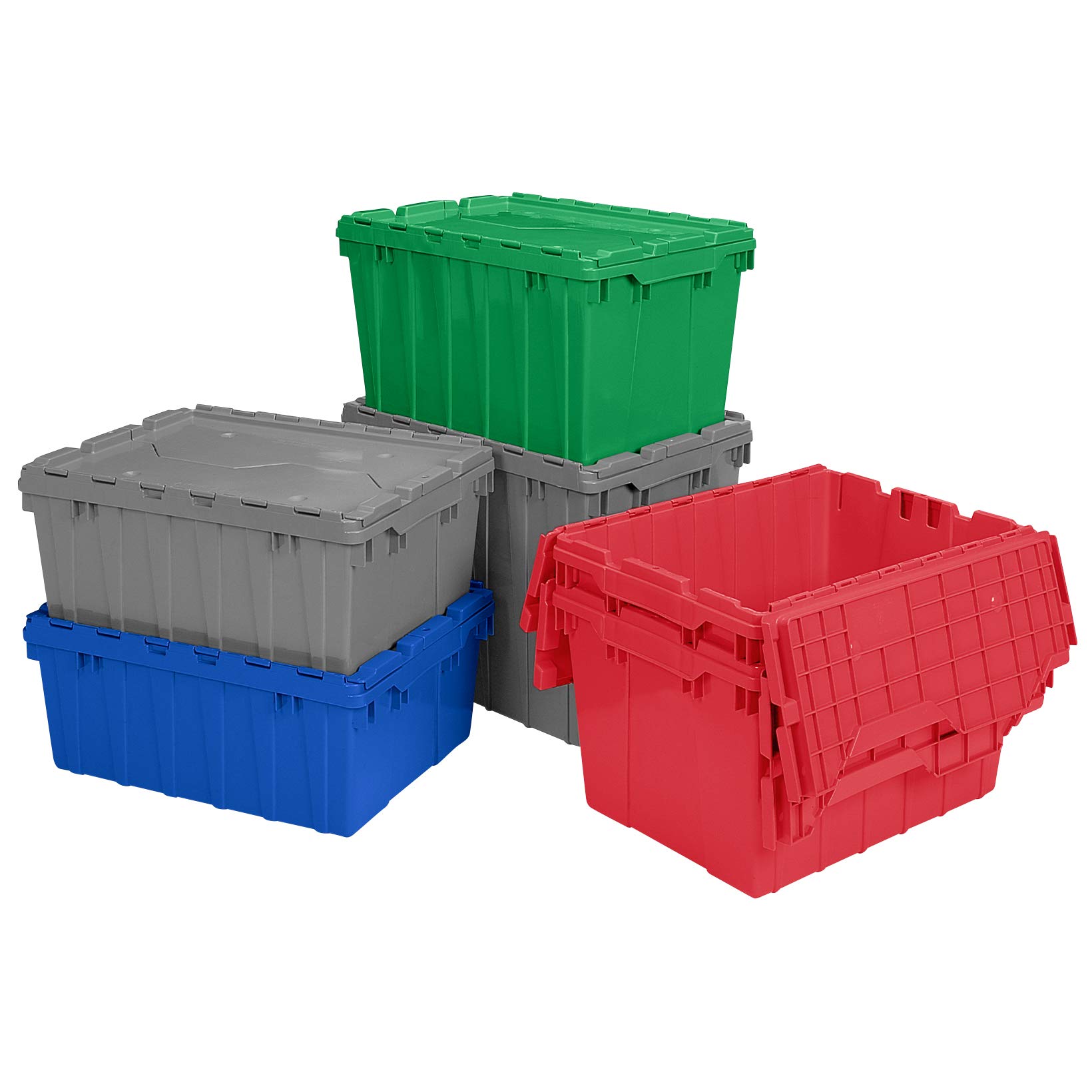 Akro-Mils 39170 Heavy-Duty Plastic Storage Tote with Hinged Lid - 21x15x17 Inches, Blue (3-Pack) - Ideal for Garage, Warehouse & Industrial Organization