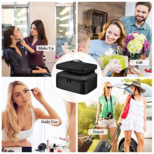 DIMJ Black Makeup Bag Organizer - Clear Travel Toiletry & Cosmetic Case with Adjustable Dividers, Double Layer Portable Storage for Women | Perfect for Travel, Gym, Daily Makeup Organization & Artist Supplies