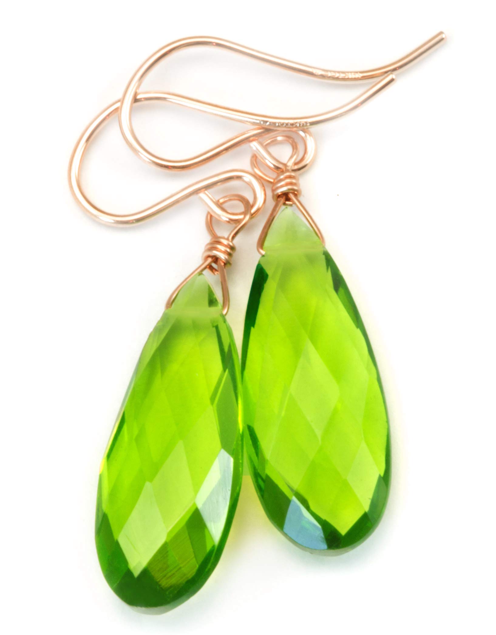 Green Simulated Peridot Earrings - Long Teardrop Faceted Lightweight Dangle Earrings for Women | Perfect for Weddings, Parties & Everyday Elegant Wear