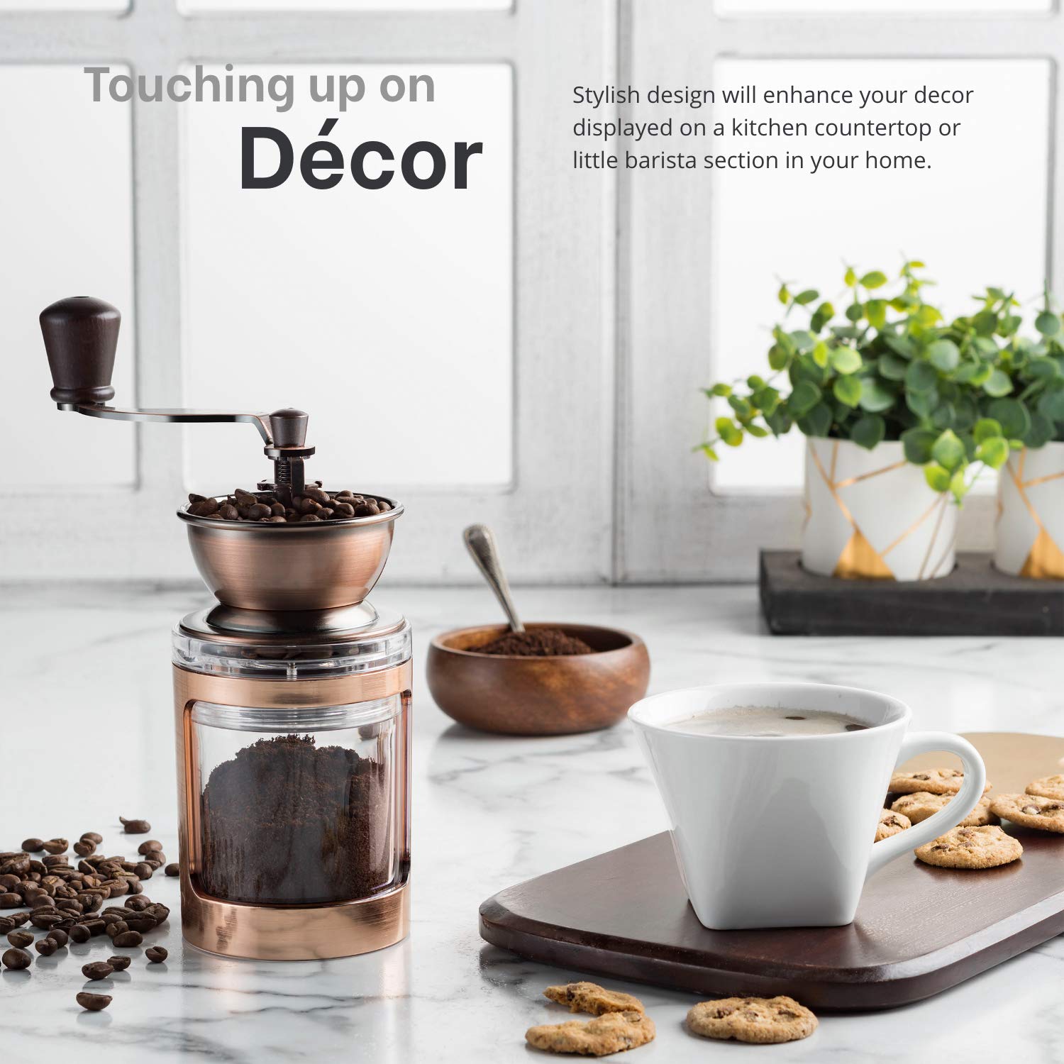 Premium Adjustable Manual Coffee Grinder for French Press, Espresso & Turkish Coffee - Hand Crank Burr Mill for Fresh Ground Beans | Perfect for Home, Office, Camping & Travel | Ideal Gift for Coffee Lovers