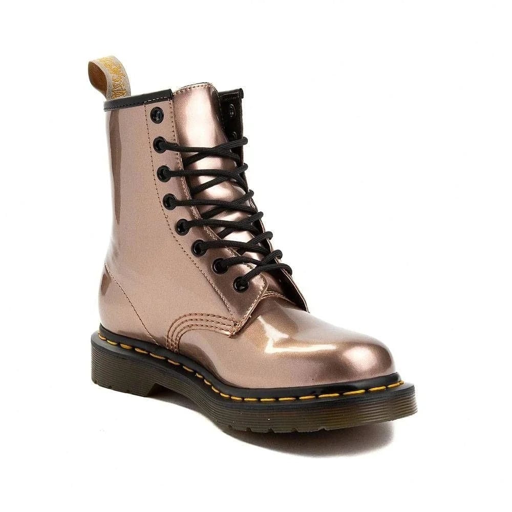 Dr. Martens 1460 Vegan Rose Gold Chrome Paint Metallic Boots for Women - Fashion Punk Ankle Boots for Everyday Wear & Night Out