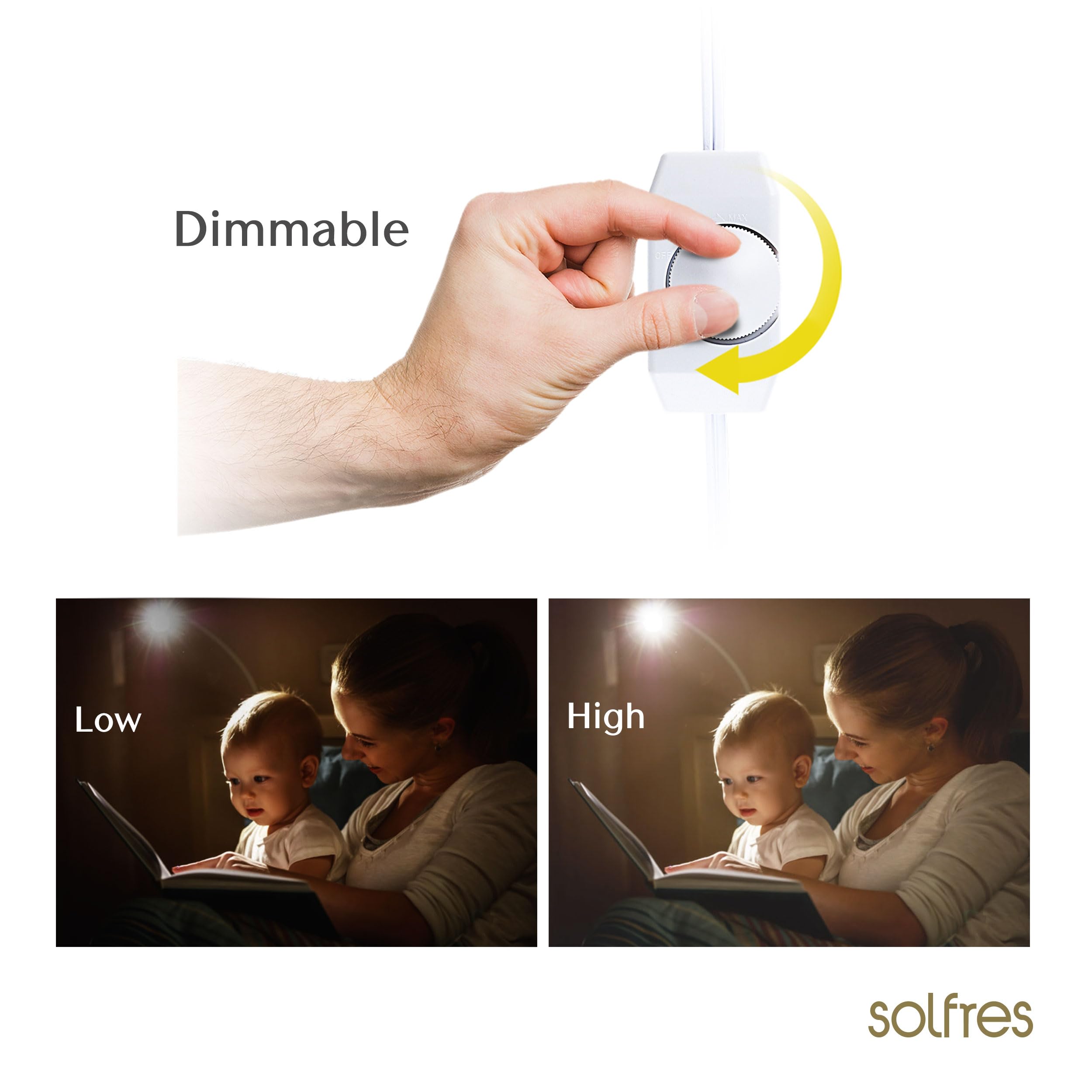 Solfres No Drill Bed Headboard Reading Light - Dimmable LED Book Lamp with Flexible Arm & Bulb for Bedtime Reading | Perfect for Bedrooms, Dorms & Nighttime Reading Comfort