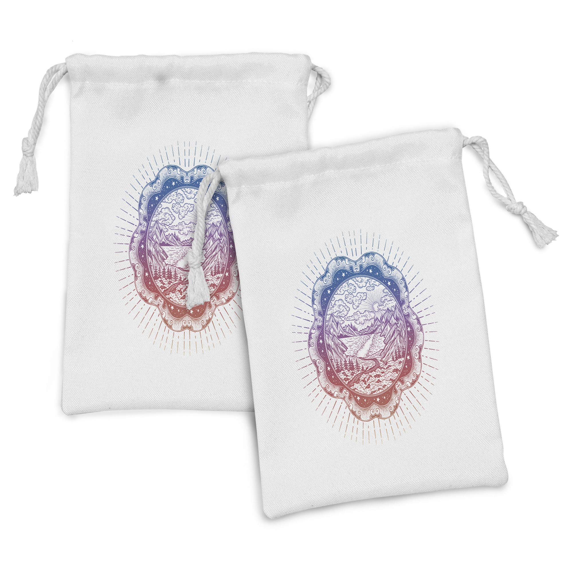 Ambesonne 2-Pack Landscape Fabric Pouch Set - Mandala Gradient Nature Sketch Print Drawstring Bags (9
