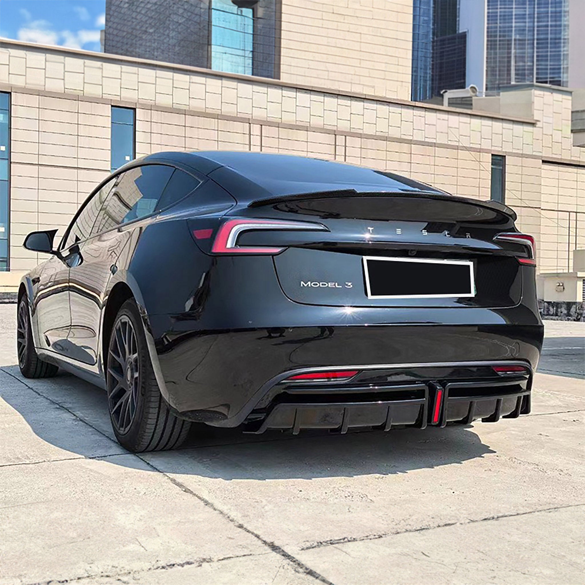 Tesla Model 3 Highland Rear Bumper Diffuser with LED Brake Light - Compatible with 2024+ Models | Performance Upgrade & Stylish Enhancement for Night Driving & Car Shows