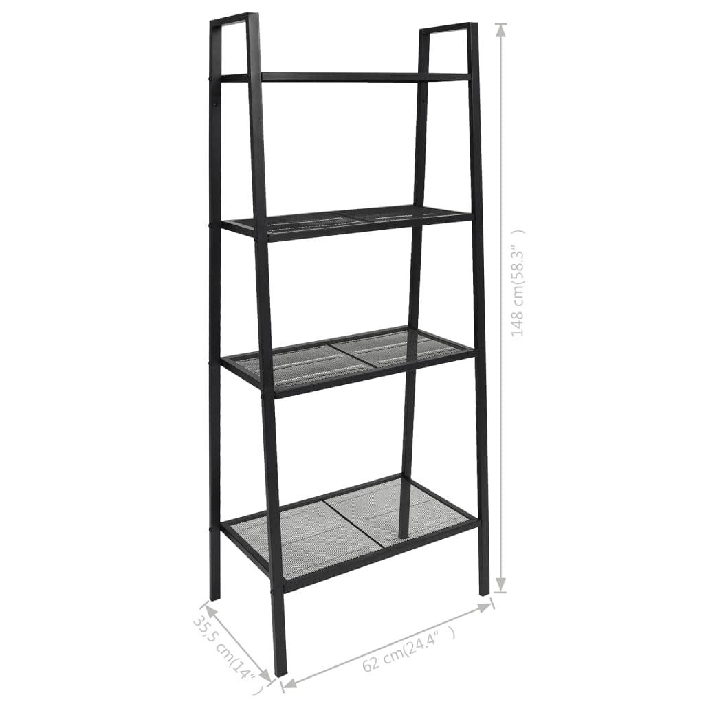 SKM 4-Tier Metal Ladder Bookcase in Black - Space-Saving Bookshelf for Living Room, Bedroom & Office Storage