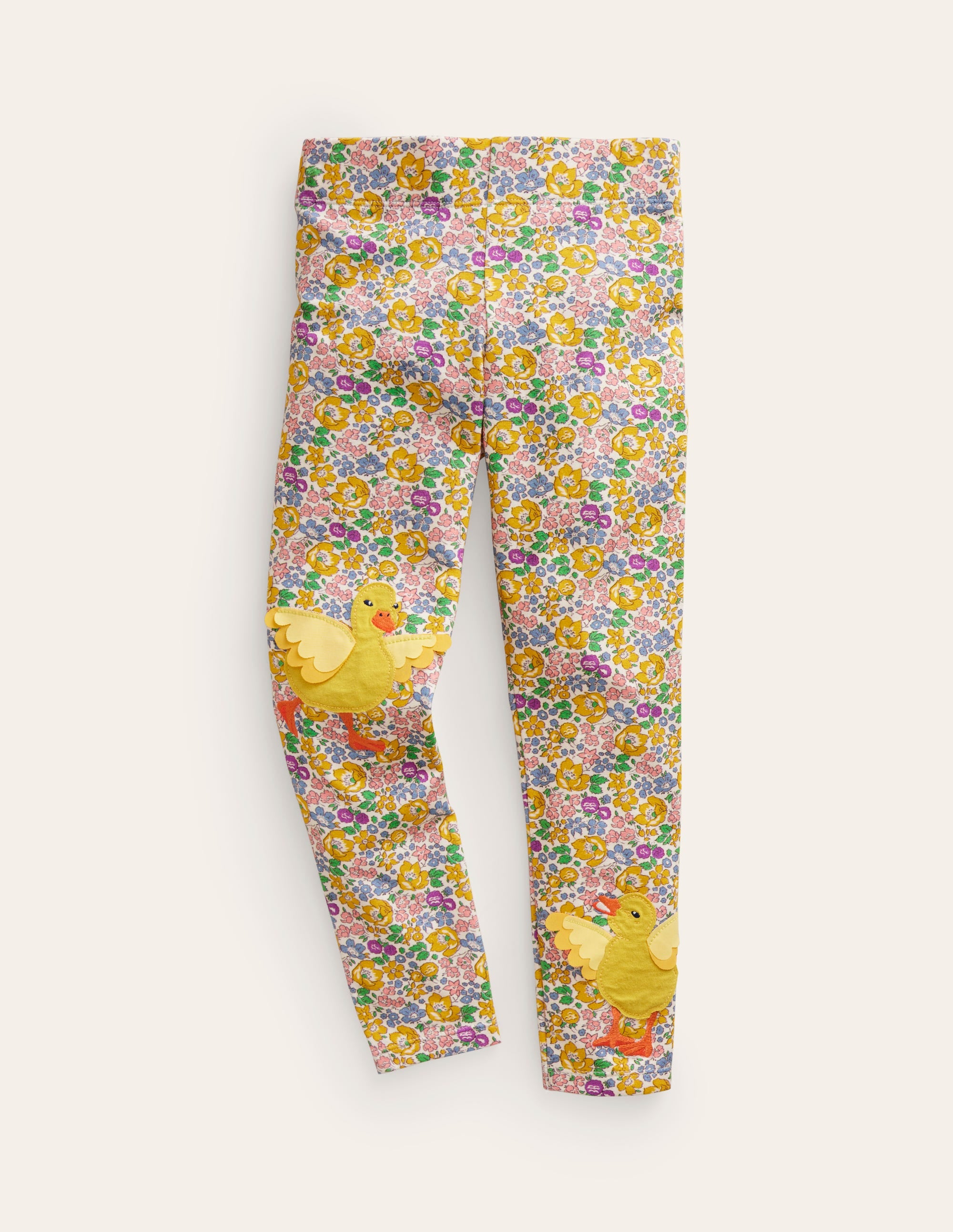 Yellow Floral Appliqué Leggings for Women - Spring Bloom Pattern Yoga Pants - Perfect for Workouts, Yoga & Casual Wear