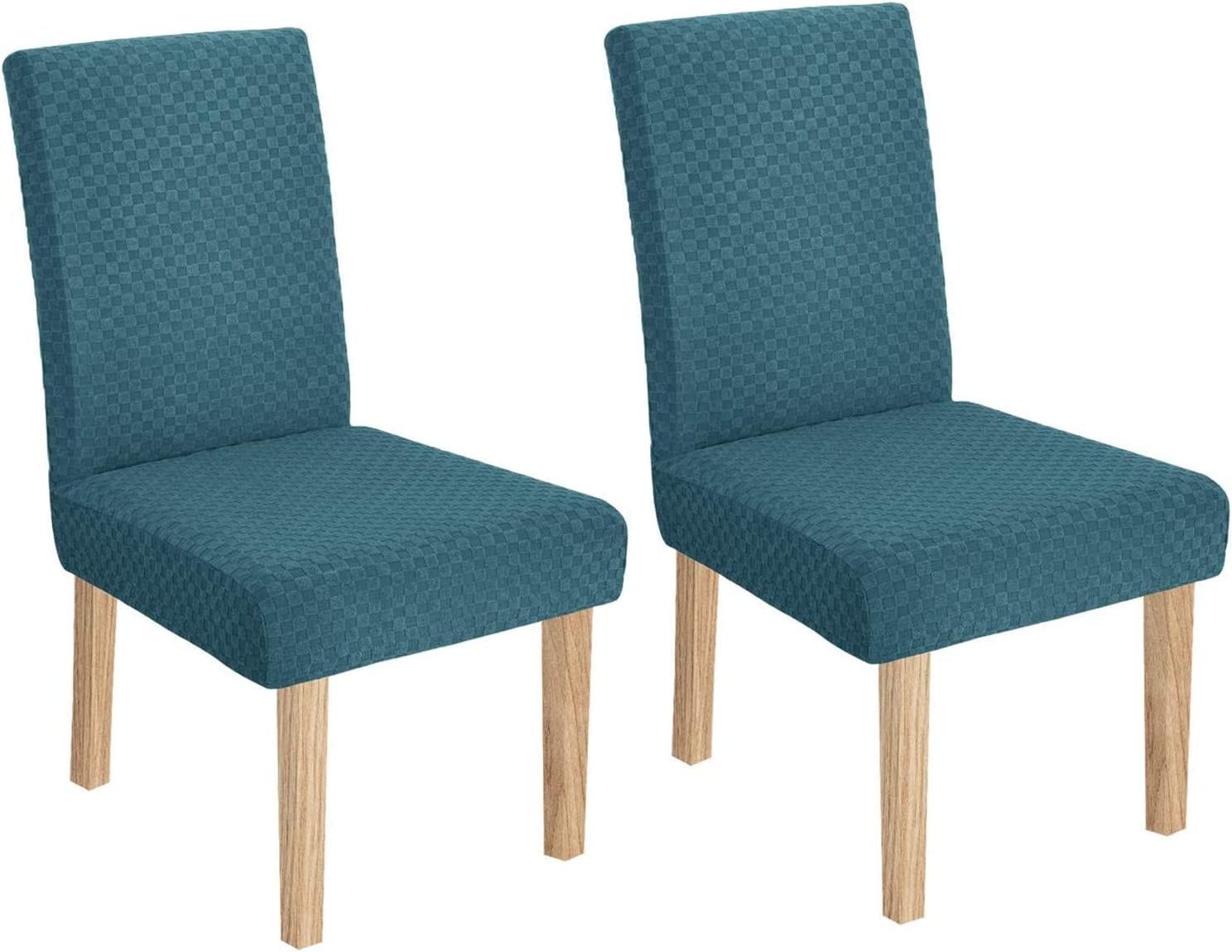 Stretch Checkered Dining Chair Slipcovers - Parsons Chair Protector Set of 2, Peacock Blue - Washable Furniture Covers for Kitchen, Restaurant, Party & Home Decor | Easy Fit Stretch Fabric for Dining Room Chairs