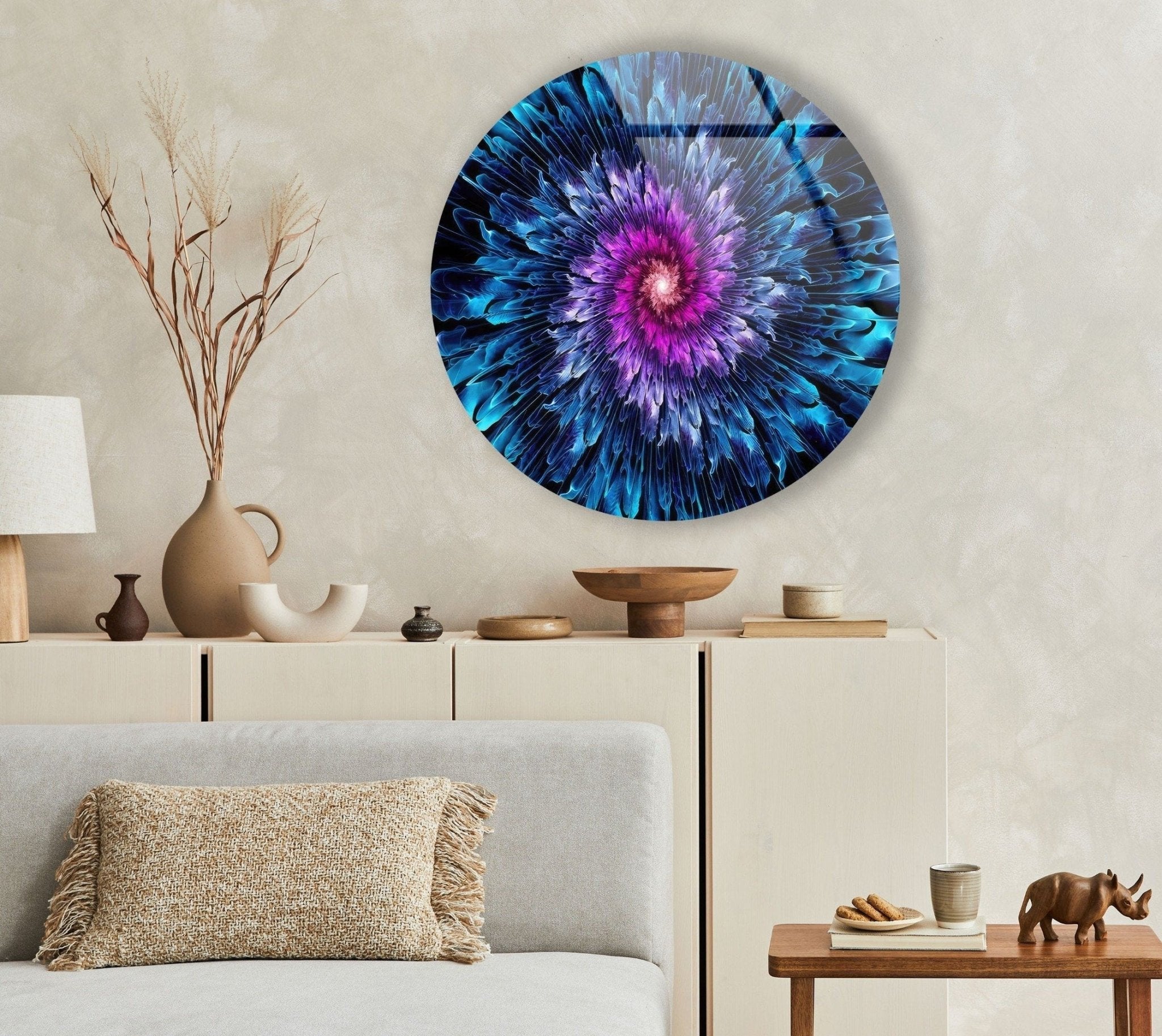 Abstract Round Purple & Blue Glass Wall Art - Modern Handmade Home Decor for Living Room, Bedroom & Office - Unique Statement Piece for Interior Design & Gifts