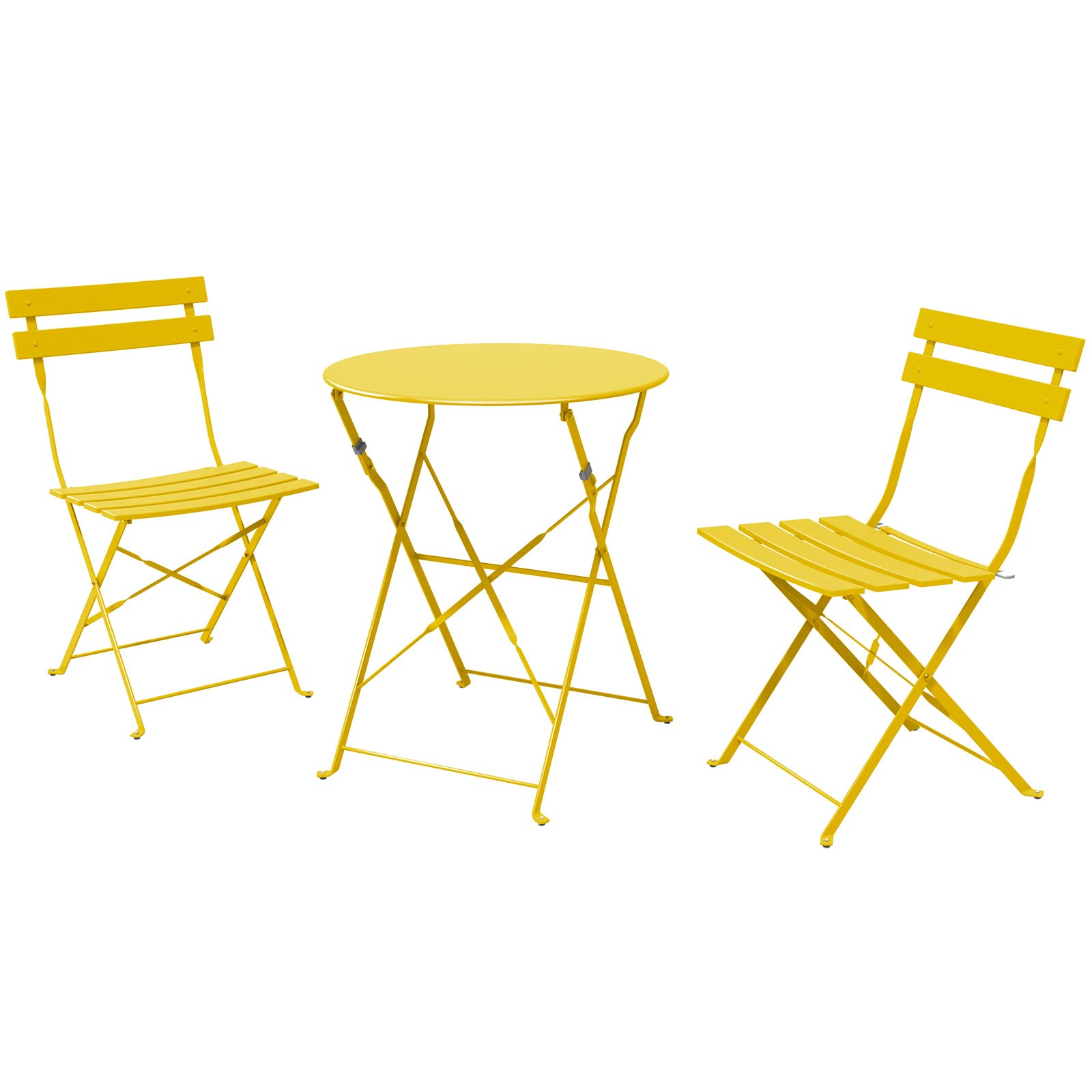 Premium 3-Piece Folding Bistro Set - Steel Frame Outdoor Patio Furniture for Balcony, Garden & Small Spaces - Portable Yellow Cafe Dining Set for Restaurants, Home Decoration & Relaxing Outdoors