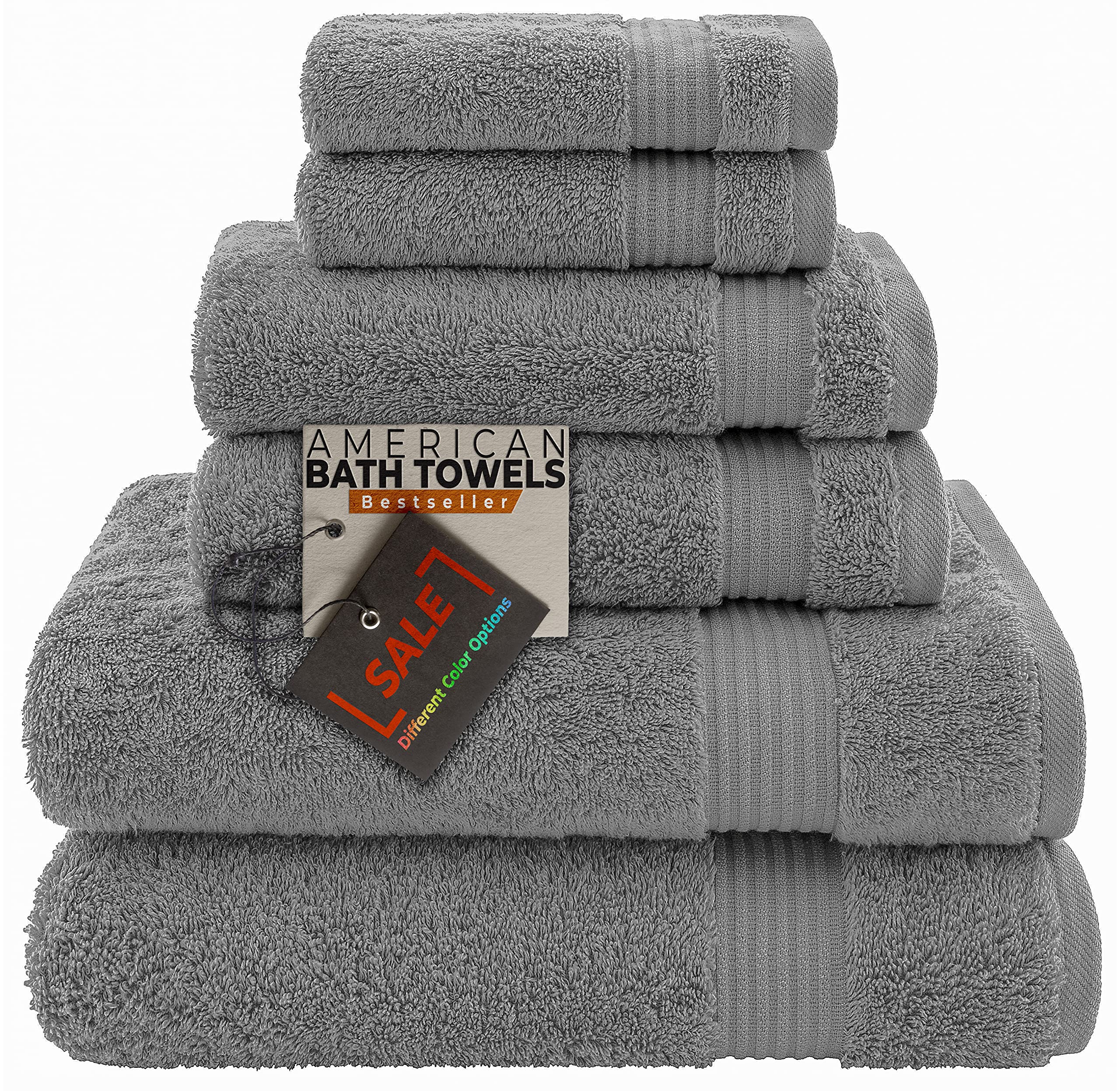 Premium 6-Piece Turkish Cotton Bath Towel Set - 100% Ultra Soft & Absorbent - 2 Bath Towels, 2 Hand Towels, 2 Washcloths - Dark Gray - Luxury Spa & Bathroom Essentials for Home & Hotel Use