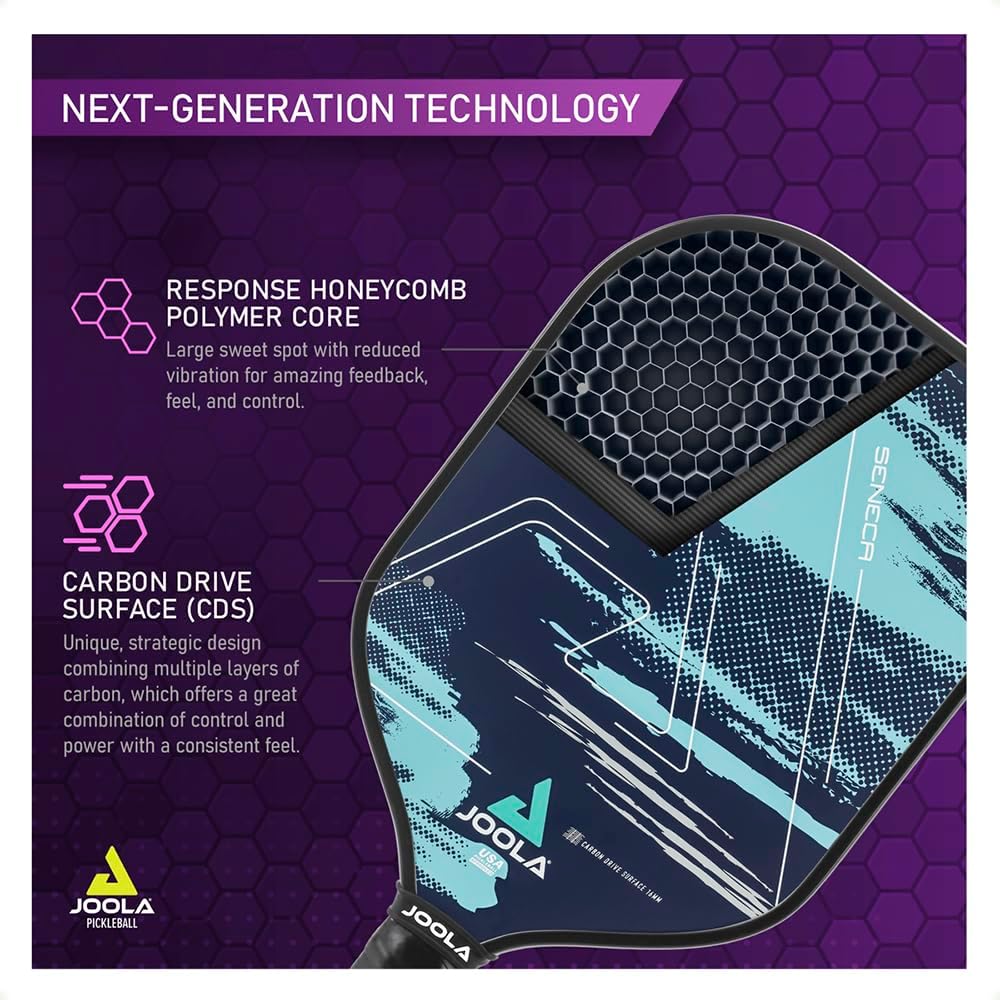 JOOLA Seneca CDS 16 Pickleball Paddle - Premium Carbon Fiber Surface for Enhanced Spin & Control - Perfect for Competitive Play & Recreational Games