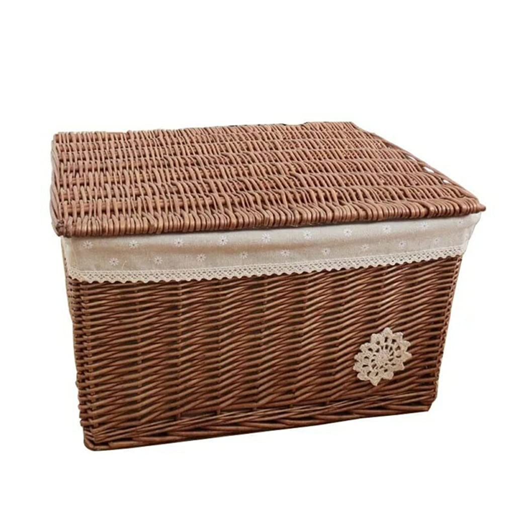 ZYSWP Rattan Woven Storage Basket with Lid - Brown Cosmetic Organizer Box for Bedroom, Living Room, Desk | Perfect for Home Decor, Bathroom Essentials & Office Supplies (Size: Scode)