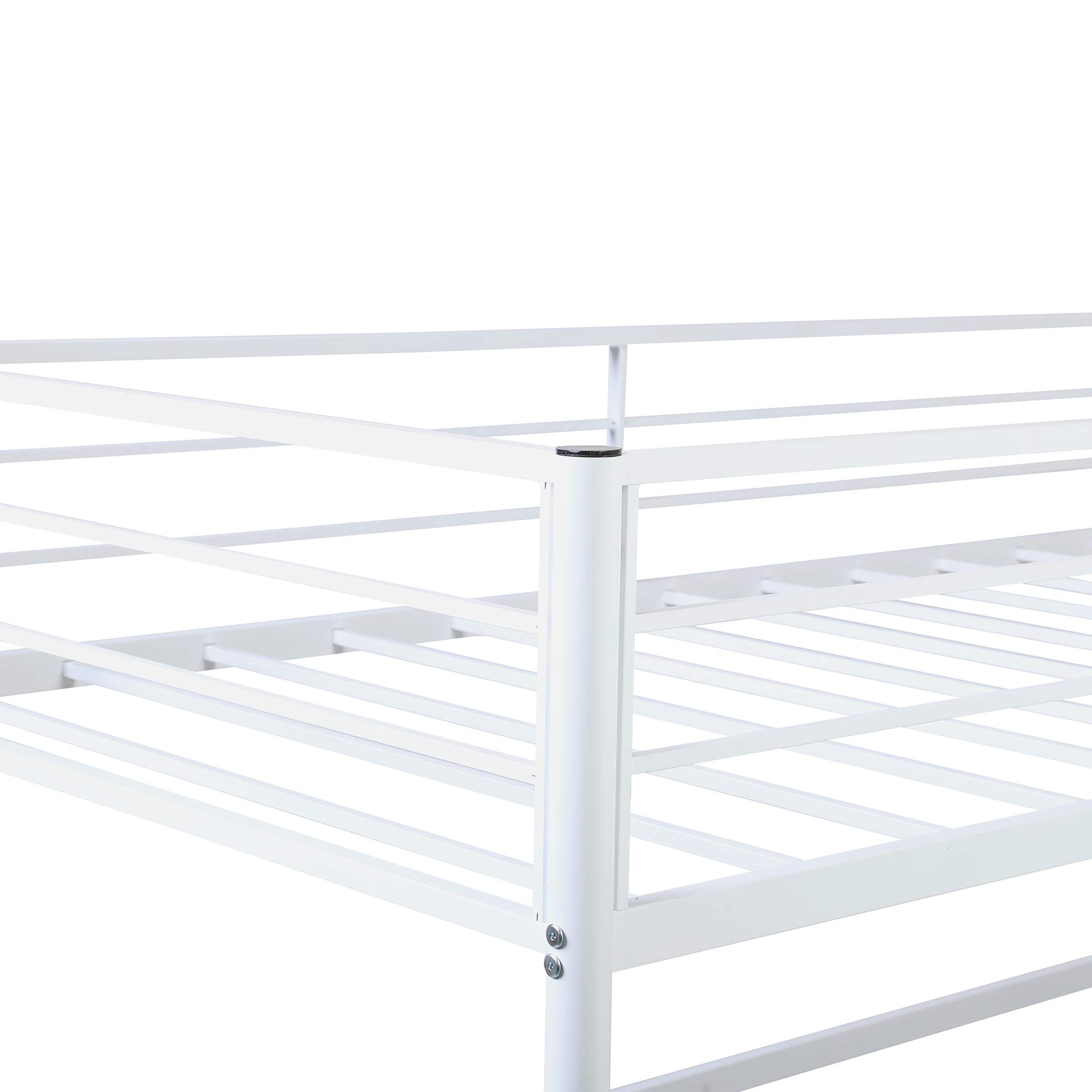 Dolonm Convertible Twin Over Full Metal Bunk Bed with Built-in Desk, Ladder & Safety Guardrails - Heavy Duty Space-Saving Bed Frame for Kids, Teens & Small Bedrooms (White) - Perfect for Shared Rooms, Dorms & Studio Apartments