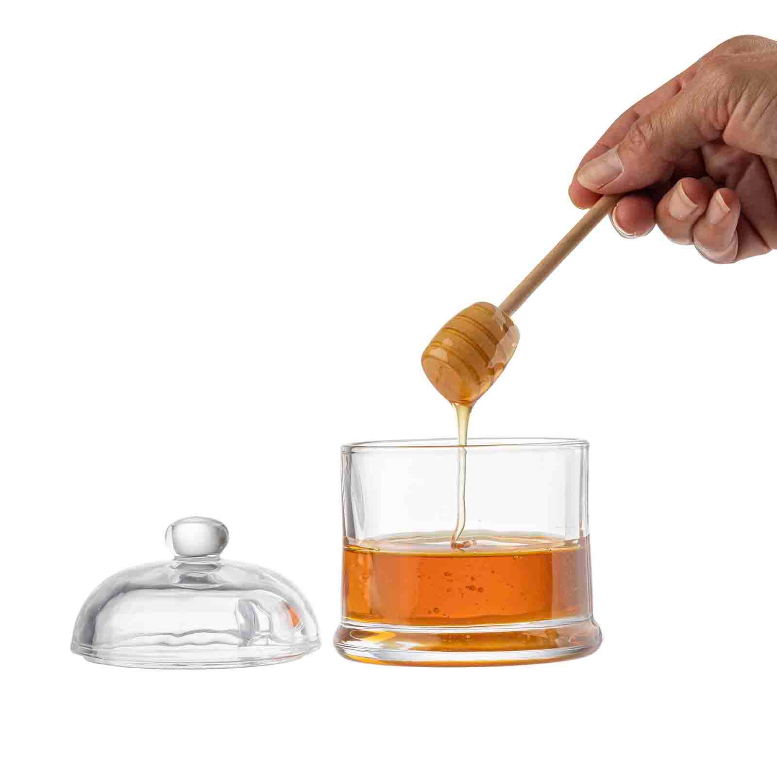 Premium Honey Dipper Set with Glass Jar & Wooden Stick - Natural Honey Drizzler for Tea, Coffee, Yogurt & Desserts - Perfect Kitchen Gift for Honey Lovers
