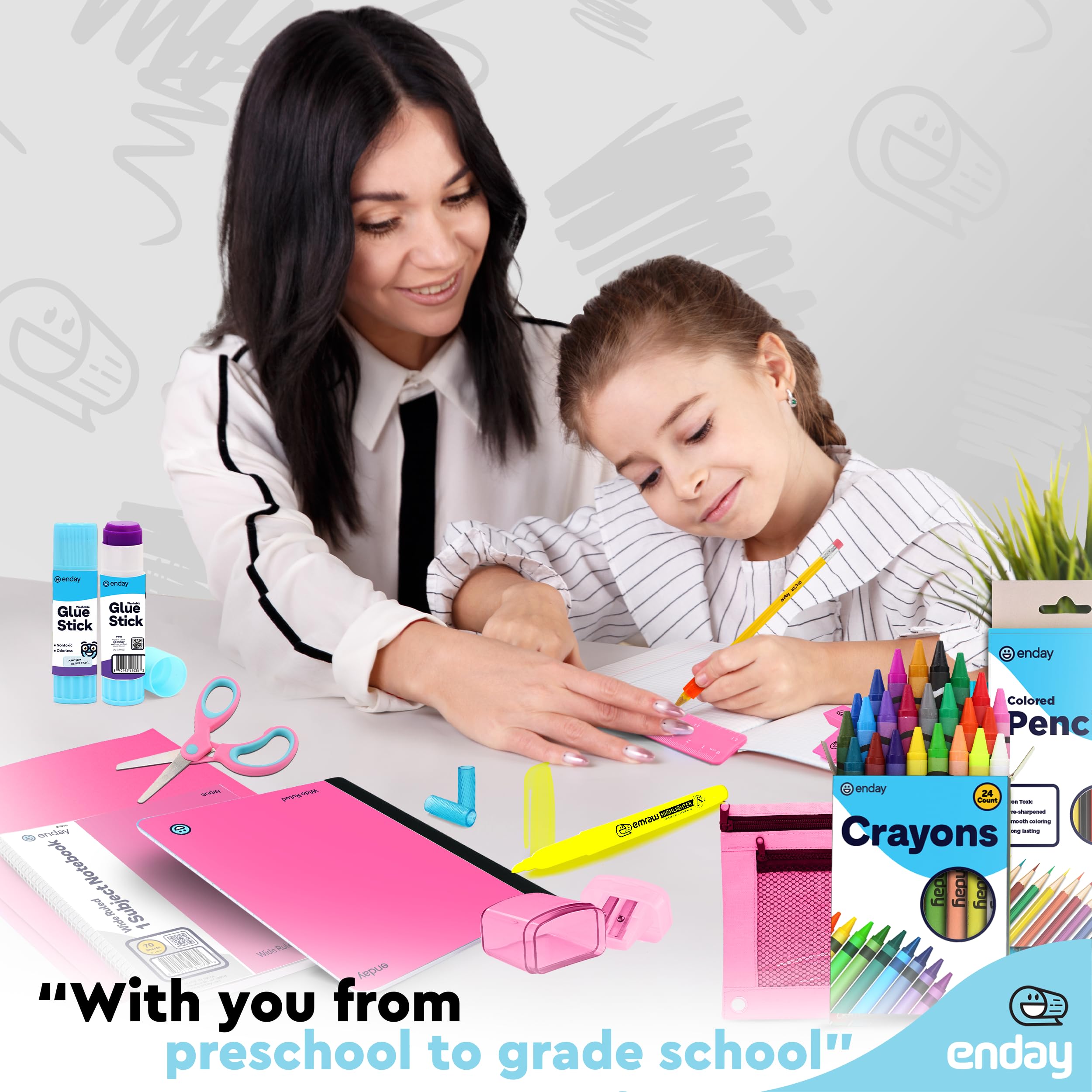 Enday Premium 71-Piece Back to School Supplies Kit for Kids - Pink School Supply Box for Grades K-5, High-Quality Classroom Essentials for Boys & Girls - Perfect for Kindergarten, Homeschooling & Classroom Organization