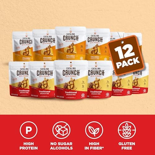 Catalina Crunch High Protein Keto Snack Mix - Low Carb, High Fiber Grab & Go Variety Pack (12 Bags: 6 Traditional & 6 Cheddar) | 1.85oz Bags for Work, School & Travel | Keto Friendly Protein Snacks for Weight Loss & Healthy Lifestyle