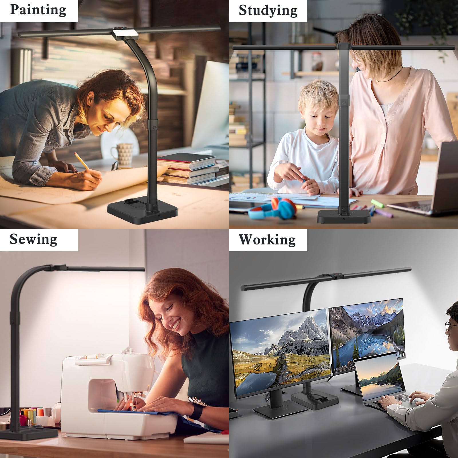24W LED Desk Lamp with Phone Holder - 25 Lighting Modes, Adjustable Gooseneck, Eye-Caring Light for Home Office, Workbench, Drafting, Reading & Study | Perfect for Night Work, Student Dorm & Craft Room