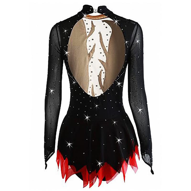 Elegant Black Handmade Ice Skating Dress for Women & Girls - Figure Skating Costume with Flowy Skirt | Perfect for Competitions, Performances & Ice Shows