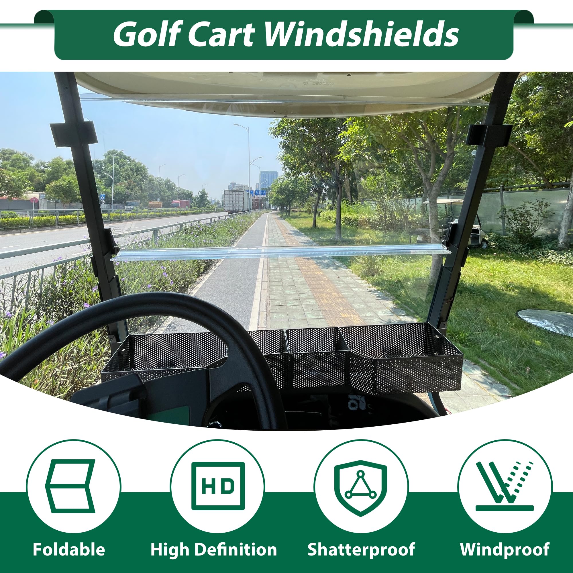 10L0L Golf Cart Windshield - Clear Shatterproof & Foldable Windproof for Club Car DS 2000+ Models - HD Transparent Protection for Golfing, Camping & Outdoor Adventures
