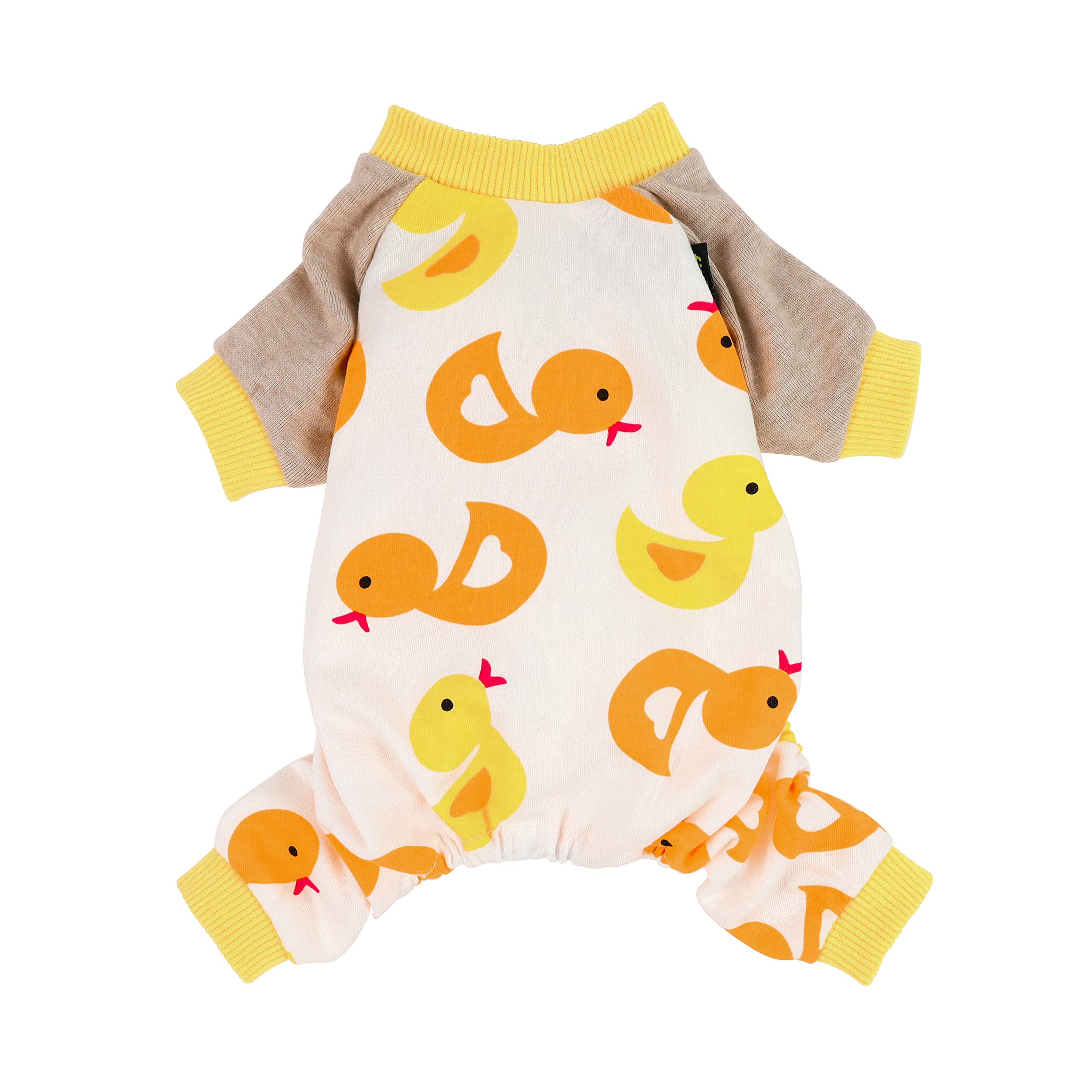 Fitwarm Duck Dog Pajamas - Cute & Comfortable 100% Breathable Cotton Pet Onesie for Small Dogs & Cats (Yellow, XL) - Perfect for Indoor Sleepwear, Winter Warmth & Photo Shoots