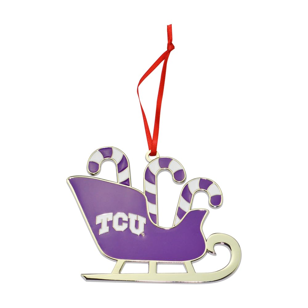TCU Horned Frogs Christmas Ornament - Texas Christian University Candy Cane Sleigh Decor for Tree, Gift & Holiday Party Decoration