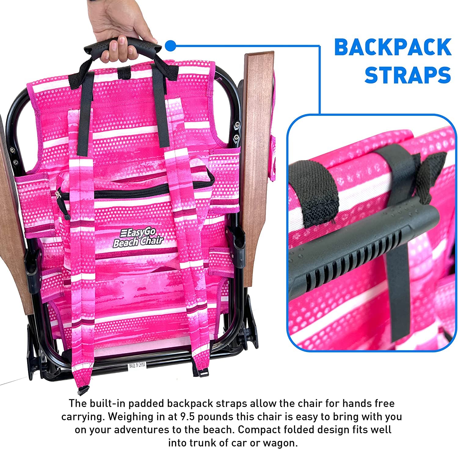 5-Position Adjustable Beach Chair with Cup Holder & Storage Pouch - Lightweight Rustproof Aluminum Frame & Padded Pillow - Perfect for Beach, Camping, Backyard & Outdoor Relaxation (2 Pack, Pink Stripes)