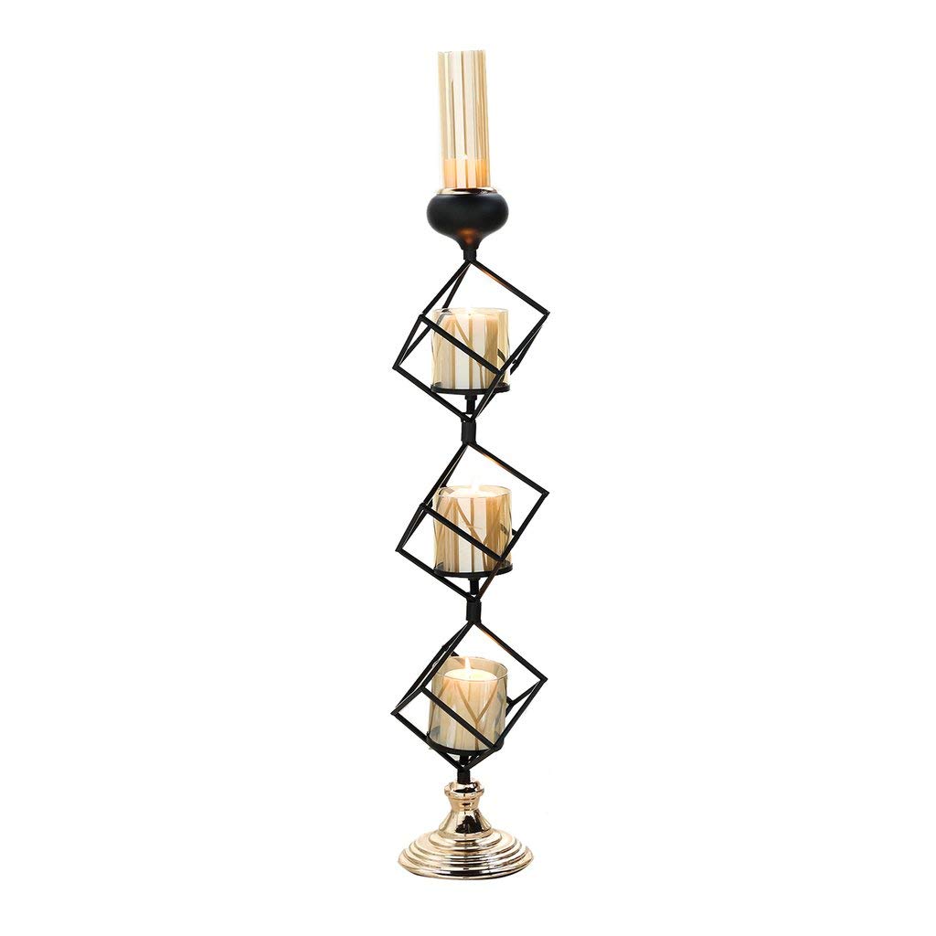 28-Inch Black Gold Geometric Cube Glass Tealight Candle Holders - Modern Home Decor for Wedding, Party, and Centerpiece Displays - Perfect for Romantic Dinners, Holiday Decor, and Tabletop Arrangements