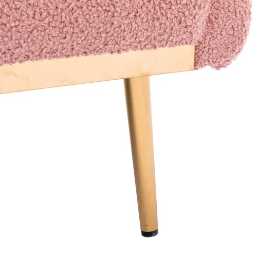 Convertible Futon Sofa Bed - Teddy Upholstered Folding Sleeper Sofa with Adjustable Backrest & 2 Pillows | Button Tufted Loveseat Couch with Sturdy Metal Legs | Perfect for Living Room, Bedroom, Office & Small Spaces (Brushed Pink)