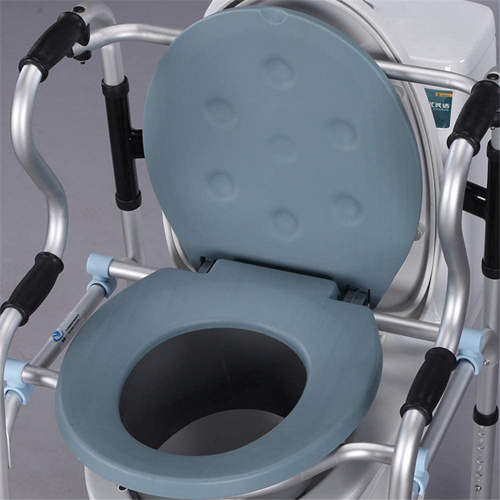 Adjustable Height Folding Toilet Frame for Seniors - Portable Bedside Commode with Wheels & Armrests, Space-Saving Rollator Shower Chair - Ideal for Elderly Home Care, Mobility Assistance & Bathroom Safety