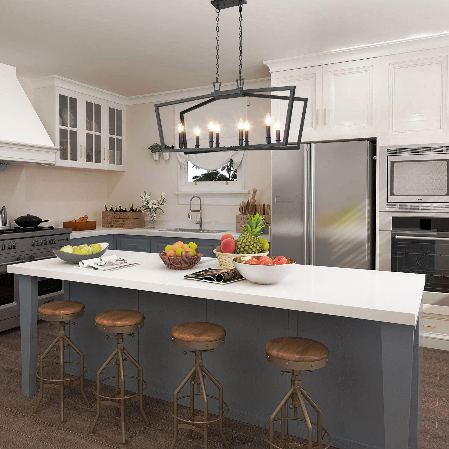 Modern Black Wrought Iron Chandelier - Elegant Dining Room & Kitchen Island Lighting Fixture for Home Decor | Perfect for Farmhouse, Rustic or Contemporary Interior Design