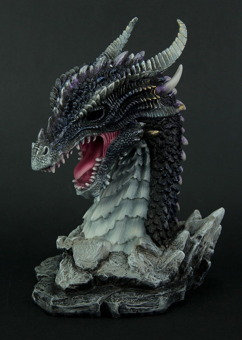 Veronese Design Hand-Painted Obsidian Dragon Bust Statue with LED Lights - Gothic Home Decor, Fantasy Collectible & Night Light for Bedroom, Office, or Gaming Room
