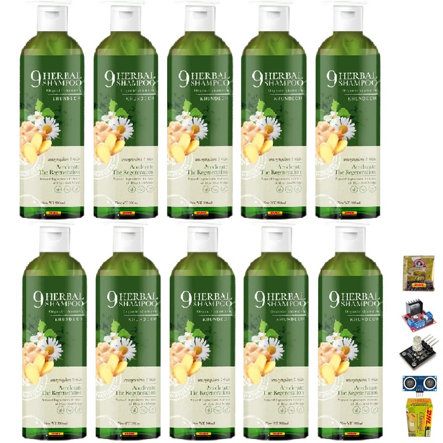 Organic 9 Herbal Shampoo with Chamomile & Ginger - 300ml for Moisturized Hair - Home & Salon Use