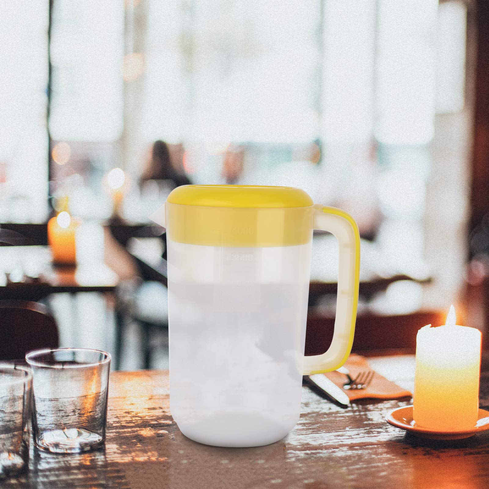 Housoutil 1 Gallon (4L) Plastic Water Pitcher with Lid - Shatterproof Drink Jug for Hot & Cold Beverages, Lemonade, Juice, Iced Tea - BPA-Free Large Capacity Carafe for Home, Office, Parties (Yellow)