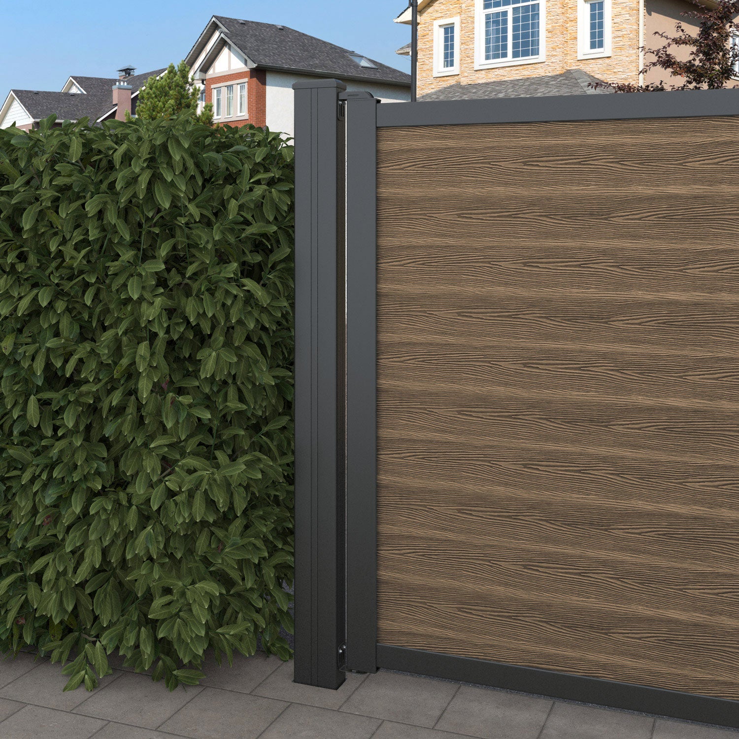 Classic Alnara Curved Top Teak Driveway Gate with Screen - Elegant & Durable Entryway Solution for Homes, Estates & Commercial Properties