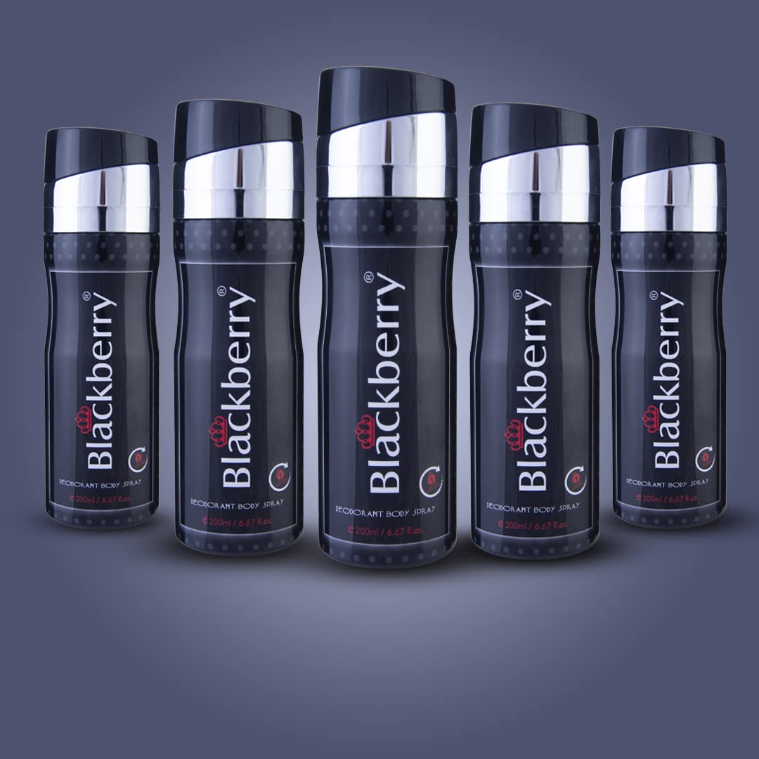 Blackberry Scented Deodorant Body Spray for Men - 200ml Long-Lasting Freshness (Pack of 5) | Gym, Work & Daily Use