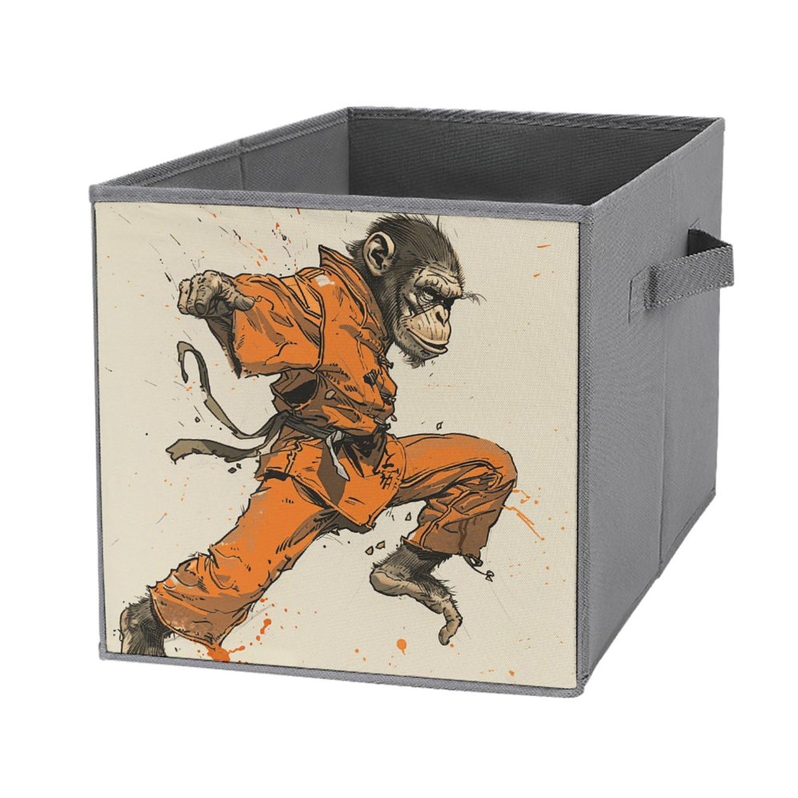 1PCS Foldable Storage Bins - Orange Shirt Monkey Printed Large Capacity Storage Box with Handle - Organizer for Playroom, Office, Home - Perfect for Kids' Toys, Books & Clutter Organization