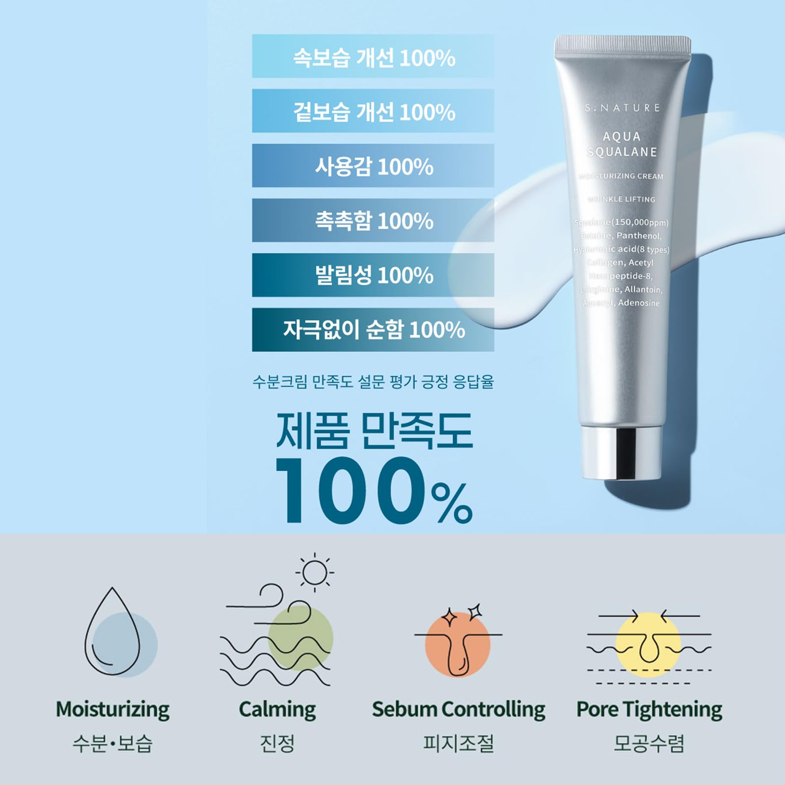Deep Hydration Skin Care Cream with Nature Aqua Squalane, 60ml+30ml Moisturizing Cream for Dry & Sensitive Skin, Day & Night Use