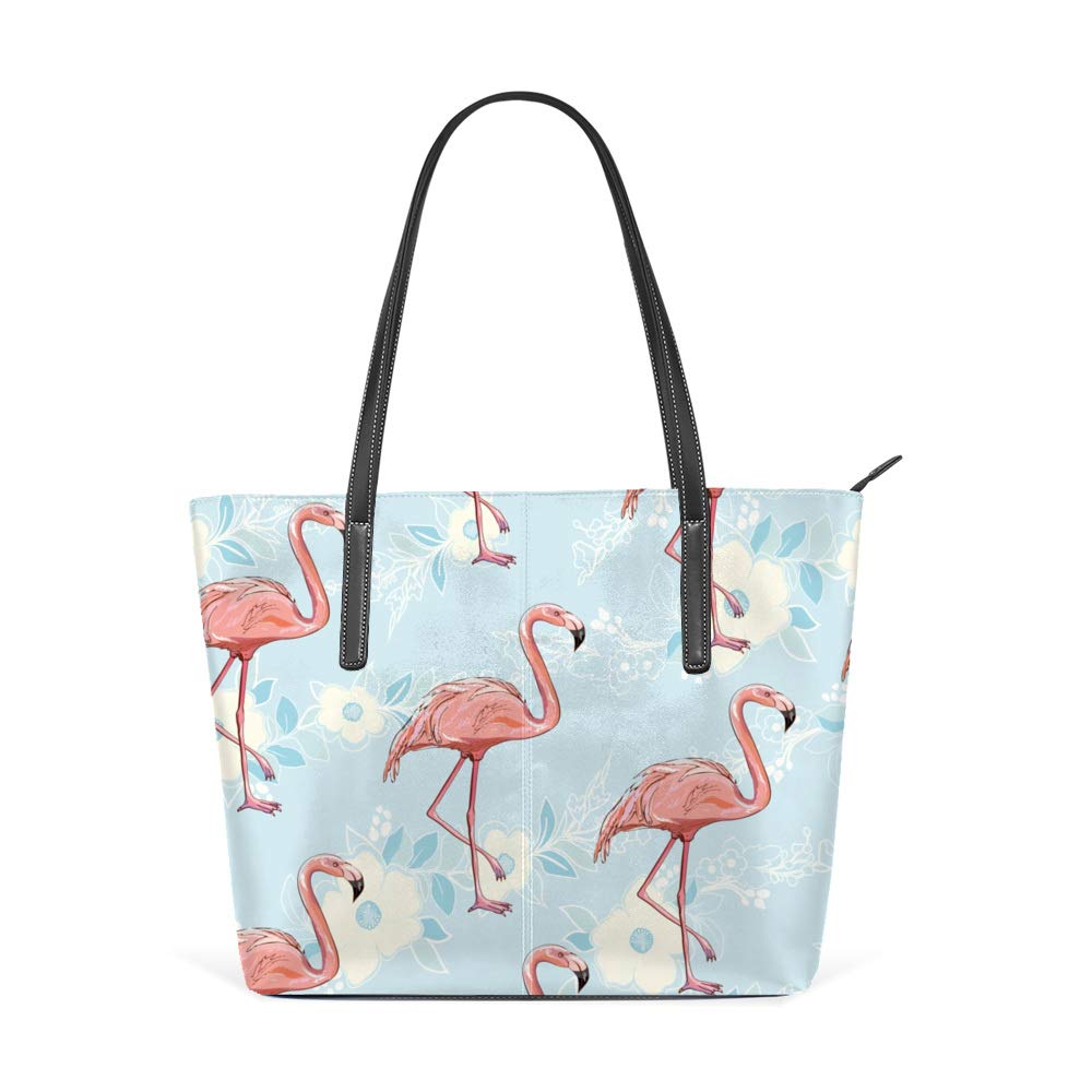 Women's Leather Tote Shoulder Bag - Large Work & Casual Shopper Handbag with Flamingo Decor | Perfect for Office, Travel & Everyday Use